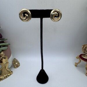 Gold Tone Spiral Runway Stud Pierced Earrings 1980s Signed OFO Costume Jewelry